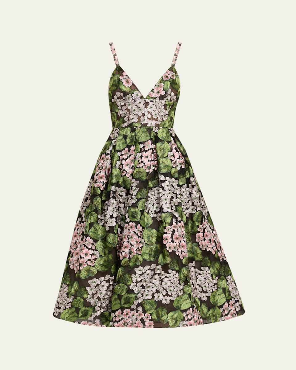 Eden Pleated Floral-Embroidered Midi Dress